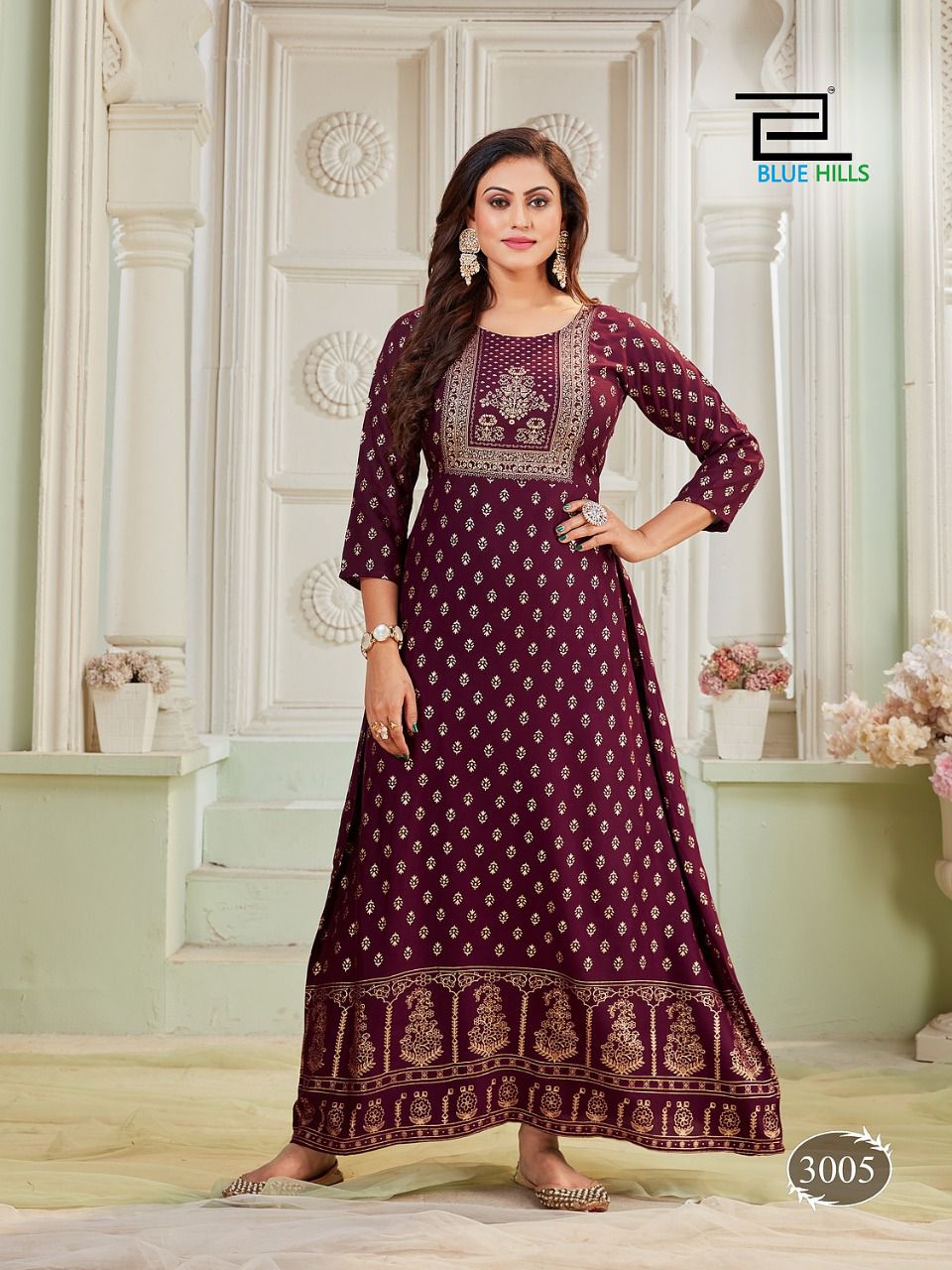 Blue Hills Poshak 3 New Exclusive Wear Rayon Long Printed Kurti Collection